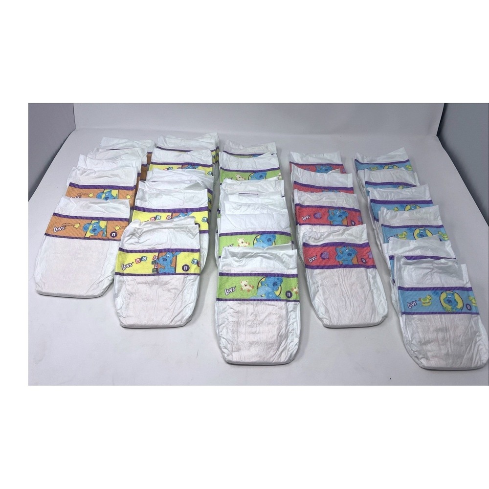 Lot of 29 unused Luvs Newborn diapers featuring a Blue's Clues design 5 Colors